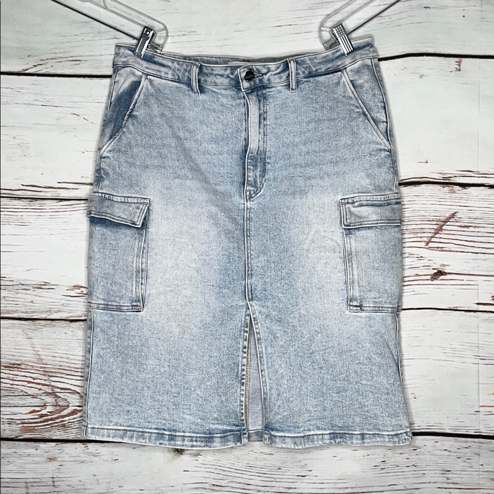 Risen Jeans Size 1XL Light Blue Denim Straight Pencil Cargo Jean Skirt
